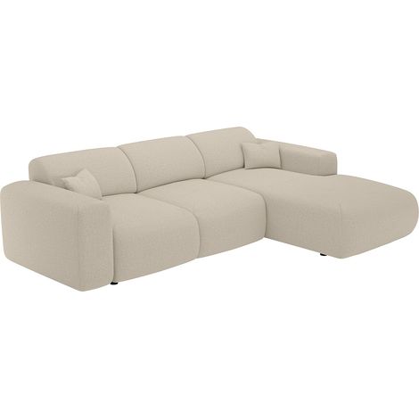 Grand canapé d'angle droit convertible en tissu chiné beige POGNI de Maison Céphy (1/4)