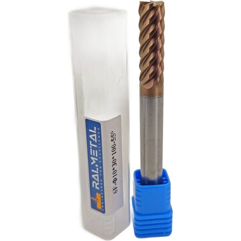 Fresa in metallo duro integrale a 6 taglienti, 10 x 30 x 100 mm, TiSiN 55 HRC (1/4)