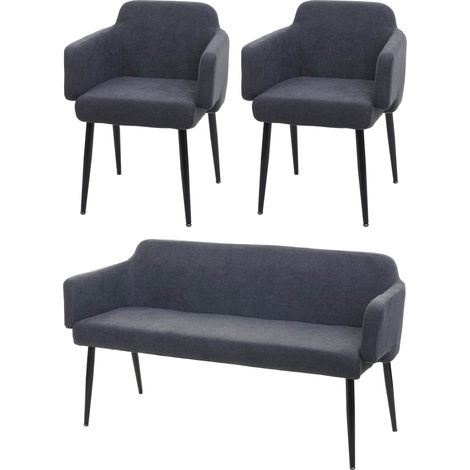 Set 2x sedie con braccioli e panca da interni elegante moderno HHG-073 legno tessuto antracite (1/5)