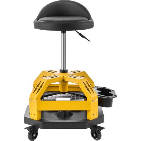 Mophorn Taburete de Taller con Ruedas, Capacidad de 150 kg, Altura Ajustable de 50-65 cm, Asiento Giratorio de 360° con Respaldo y Bandeja para Herramientas, Ideal para Garaje (1/5)