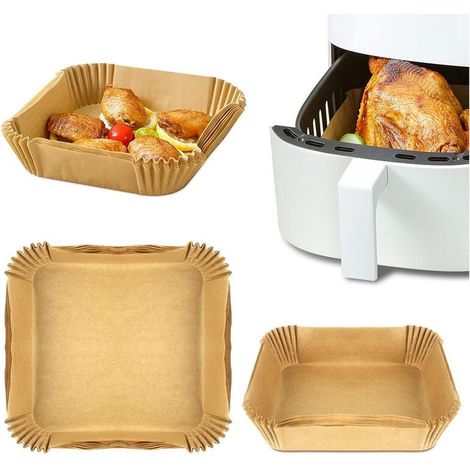 100 ou 200 feuilles de papier sulfurisé pour friteuse à air - Papier sulfurisé carré pour friteuse à air 20 x 20 cm, feuilles brunes pour friteuse à air [RM] (1/5)