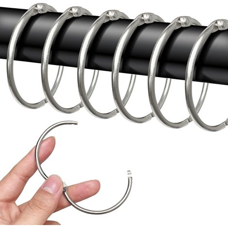 40er-Pack 50 mm offene Vorhangringe, runde Ringe, Duschvorhang-Clips, Metall-Vorhang-Clips für Vorhänge und Gardinenstangen (Silber) (1/5)