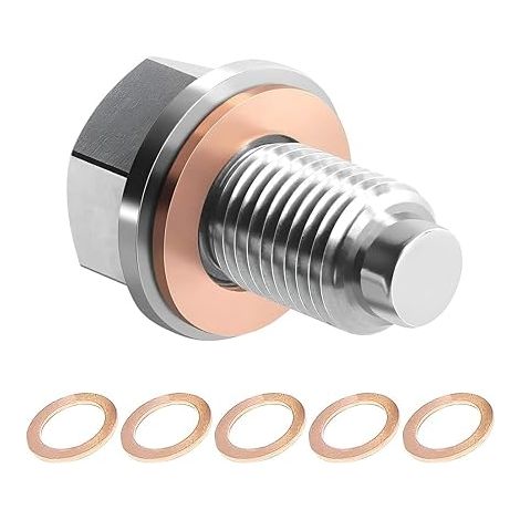 Bouchon de Vidange M14 x 1,25 Bouchon Vidange d'Huile Magnétique en Acier Inoxydable, Avec 5 Rondelles Joint Cuivre, Écrou Vidange Carter Magnétique pour à la Plupart des Voitures et Motos (1/2)