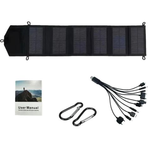 Panel solar, diseño plegable y portátil, carga eficiente, color negro. (1/2)