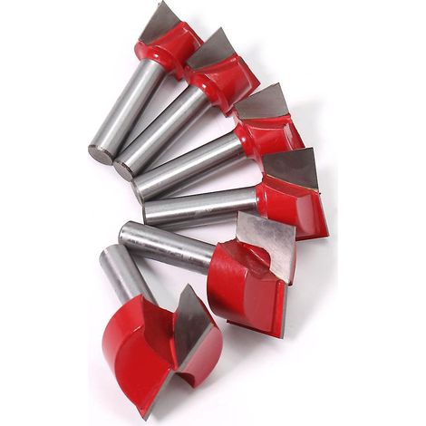 Lot de 6 fraises à rainurer à queue de 8 mm pour le travail du bois, fraises à double tranchant pour le nettoyage du fond, diamètres de coupe 18/20/22/25/30/32 mm (1/5)