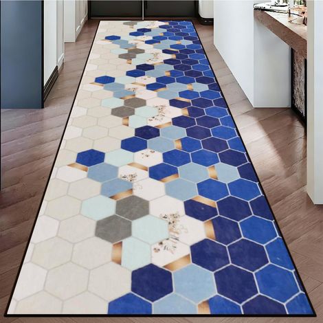 Tapis de salon, 50 x 150 cm, pour couloir, chambre à coucher, aspect moderne, vintage, motif géométrique à carreaux, à poils courts, pour entrée, couloir, cuisine, salon, motif cool (1/5)
