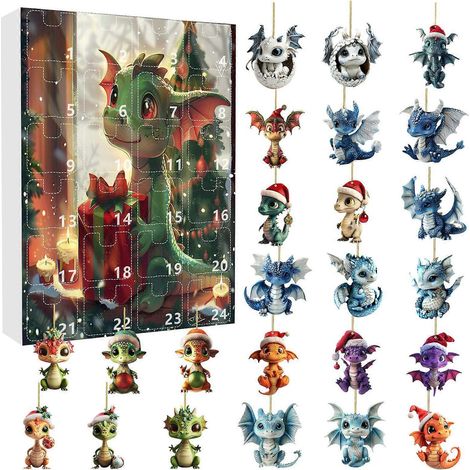 Lot de 24 pendentifs dragon en acrylique pour calendrier de l'Avent, boîte surprise de Noël, pendentif sapin de Noël (1/5)
