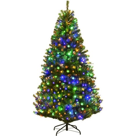 COSTWAY 210cm LED Künstlicher Weihnachtsbaum mit 11 Lichtmodi und 5 Farbwechsel, Tannenbaum mit Metallstaender, Christbaum PVC Nadeln, Kunstbaum Weihnachten Klappsystem, grün (1/5)