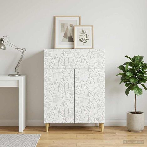 Buffet blanc vintage avec tiroir et étagères, bois d’ingénierie, 66 x 34,5 x 90 cm - PANGIVO (1/5)
