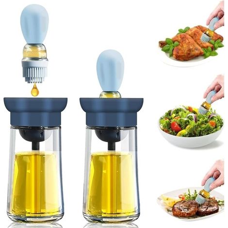 Bottiglia per olio da 180 ml con spazzolino, bottiglia per olio 2 in 1, bottiglia per olio in vetro con spazzolino in silicone, con dispenser per olio in vetro a prova di perdite con scala graduata, p (1/5)