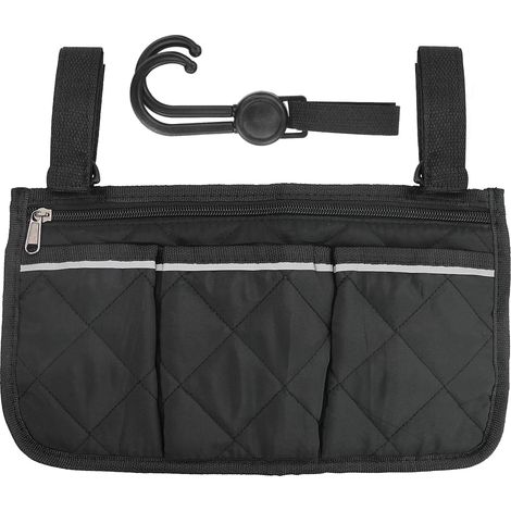 Sac De Rangement Pour Fauteuil Roulant - Lot De 2 - Nylon Étanche - Avec Bandes Réfléchissantes - Pour Scooter Et Déambulateur - Noir (1/5)