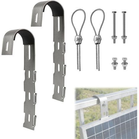 Kit de 2 Crochets de Fixation pour Panneau Solaire, Support pour Centrale Électrique de Balcon, Crochet Photovoltaïque en Acier Inoxydable, pour Balcon, Sol, Toit Plat ou Balustrade (1/5)