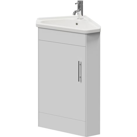 Alexander James Gloss White 580mm Single Door Corner Vanity Unit - 550mm - Chrome 96mm Bar Handle