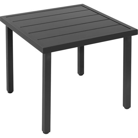Avestar Beistelltisch 44x44x41 cm, Gartentisch mit Lattenrost und verstellbaren Füßen, pulverbeschichteter Metall, wetterfester Couchtisch, Schwarz