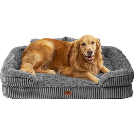 Panier Chien Grande Taille avec Dossier Haut, 107x76cm, Gris (1/5)
