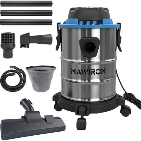 Aspirateur eau et poussière, 20 L, 3 CV, acier inoxydable, pour la maison, l'atelier ou les chantiers, avec accessoires d'aspiration, gris/bleu (1/5)