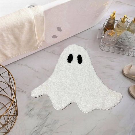 Tapis De Bain - Motif Fantôme Halloween - Forme Sculptée - Matière Velours - Blanc - 40 x 30 cm - 1 Pièce (1/5)