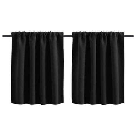 Rideaux occultants courts pour la cuisine, avec passe-tringle, 70x100 cm, polyester, noir. (1/5)