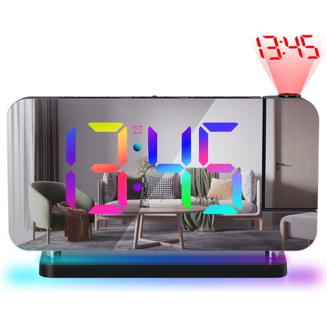Réveil Projecteur - Horloge Miroir Digitale 7,4 Pouces (18,8cm) avec Projecteur Rotatif 180°, Veilleuse RVB, Port de Charge USB-C, Variateur Auto, Horloge de Bureau LED pour Chambre (1/5)