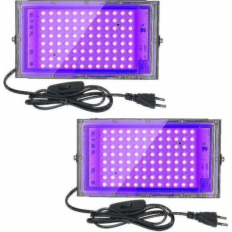 Lot de 2 projecteurs LED UV 100 W, étanches IP65, pour éclairage d'ambiance (aquarium, fêtes, peintures néon, affiches fluorescentes). (1/5)