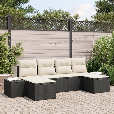 vidaXL Garden Sofa Set 4 pcs Black and Cream Poly Rattan (1/5)