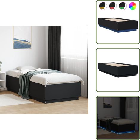The Living Store Bettgestell mit LED Schwarz 90x200 cm Holzwerkstoff - Holz Bettgestell (1/5)