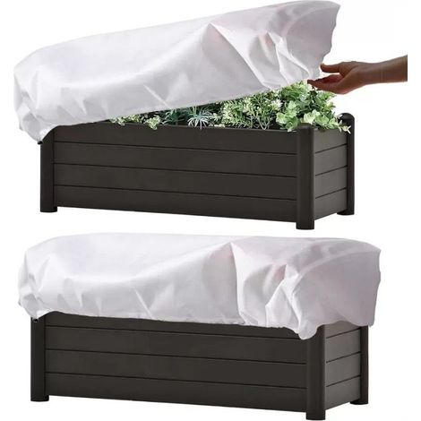 Deux housses de protection contre le givre pour jardinières rectangulaires, housse isolante d'hiver avec cordon, couverture respirante adaptée aux jardinières extérieures de 150 cm de longueur (1/5)