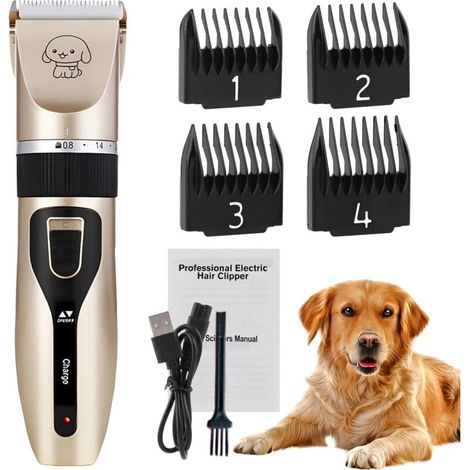 Tosatrice per cani, tosatrice con 4 protezioni, tosatrice elettrica silenziosa e ricaricabile per tutti gli animali domestici, tosatrice per cani, colore oro (1/4)
