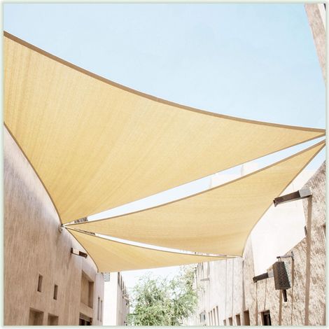 32' x 32' x 32' Beige Soleil Voile d'ombrage Triangle Canopy auvent abri en Tissu Tissu écran - UV Bloc résistant aux UV (1/5)