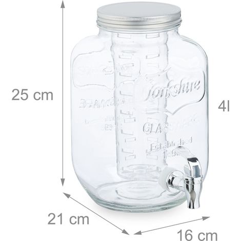 Dispensador de bebidas con compartimento para frutas y cubitos de hielo 27 x 17 x 23 cm estilo retro de vidrio transparente 130015658 (1/5)