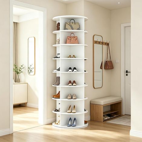 YODOLLA Étagère à Chaussures Rotative 8 Niveaux, Blanc présentoir à Chaussures Rotatif à 360°, Organisateur sur Pied de Type Plateau tournant pour 32 Paires, pour Salon, entrée (1/5)