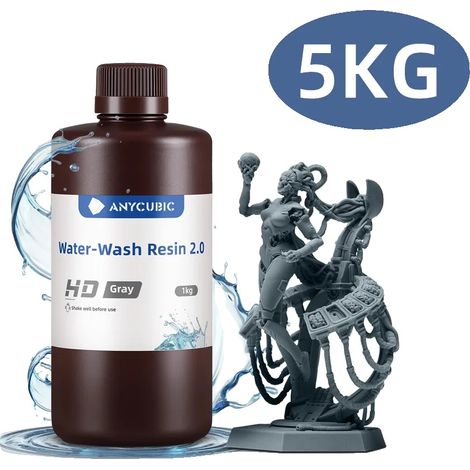 Resina para impresión 3D, de bajo olor, compatible con impresoras LCD, HD Gris 5 kg (1/2)