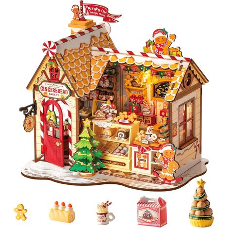 Maison de Poupée de Noël Maison Pain d’Épices Kit DIY Miniature en Bois Modèle de Maison Décoration de Noël Cadeau Créatif pour Adultes et Adolescents (1/5)