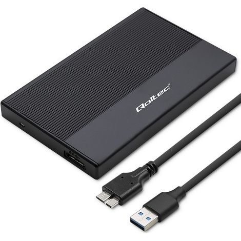Case in alluminio Qoltec Case per SSD/HDD da 2,5" SATA USB 3.0 Super Velocità 5 Gb/s 2 TB Nero (1/5)