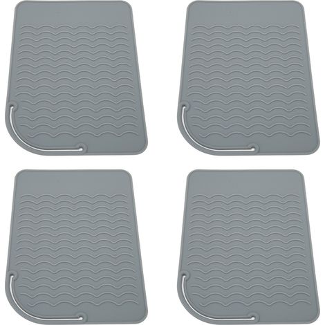 Lot de 4 tapis silicone résistants à la chaleur pour lisseur, fer à friser et fer plat, protection thermique réutilisable, noir, accessoire coiffure. (1/5)