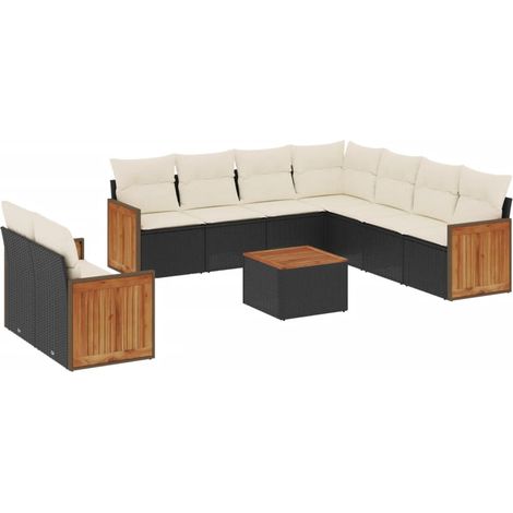 Salon de jardin 10 pcs avec coussins noir résine tressée (1/3)
