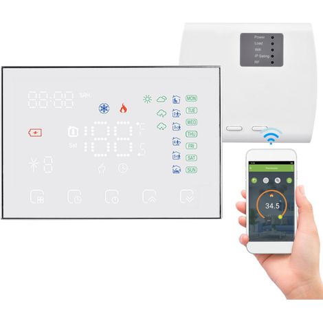 Thermostat numérique intelligent programmable avec écran tactile LED, connexion Wi-Fi, compatible Google Home, pour chaudières gaz et électriques (1/5)