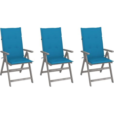 Lot de 3 Chaises inclinables de jardin,Fauteuils d'extérieur avec coussins Bois d'acacia -TF72843 (1/5)
