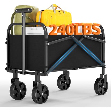 Chariot À Main Pliable Tout Terrain, 120L Grande Capacité, Léger 9lbs, Poignée Réglable, Robuste pour Plage, Jardin, Camping (1/5)