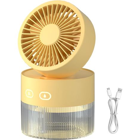 Ventilateur brumisateur portable 350ml USB rechargeable avec LED, mini ventilateur 3 vitesses pour bureau et extérieur,Jaune (1/5)