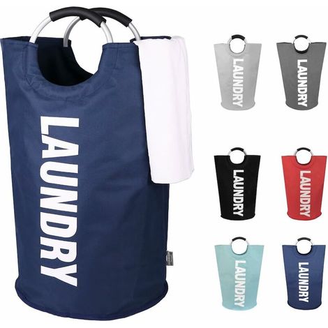 82L Large Collapsible Washing Laundry Basket Bag (6 Colors) for Bedroom, Fabric (Dark Blue, L) (1/5)