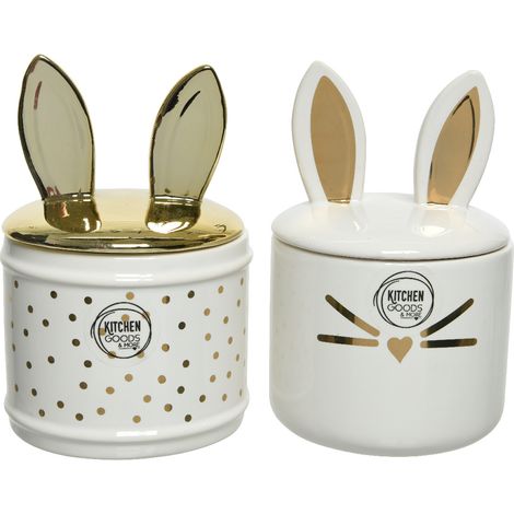 CONTENITORE IN CERAMICA GATTO/CONIGLIO CON ORECCHIE 10X10X15CM ACCESSORI CASA