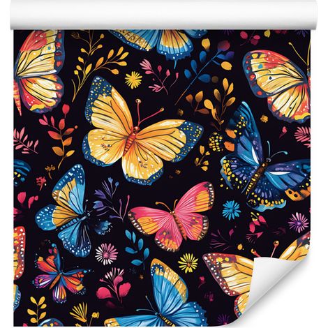 Papier peint Papillons colorés Noir, Bleu marine et Bordeaux 50x1000 cm (1/5)