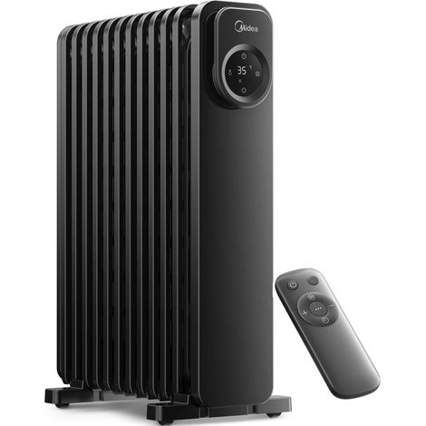 Radiateur bain d'huile électrique - 2300 Watts - Midea - 3 puissances - 11 éléments - Télécommande - Tactile LED - Minuterie 24h - Noir