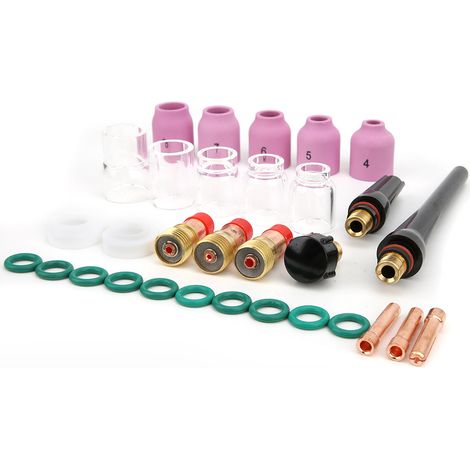 31 pièces de torche de soudage TIG 6 12, tasse en verre, buse en céramique, lentille à gaz, corps de pince (31 pièces) (1/5)