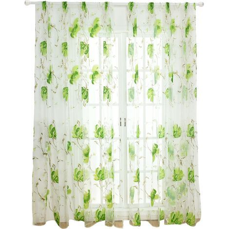 Lot de 2 panneaux de rideaux voilés brodés (voilages) – Vert, 100 x 200 cm (1/5)
