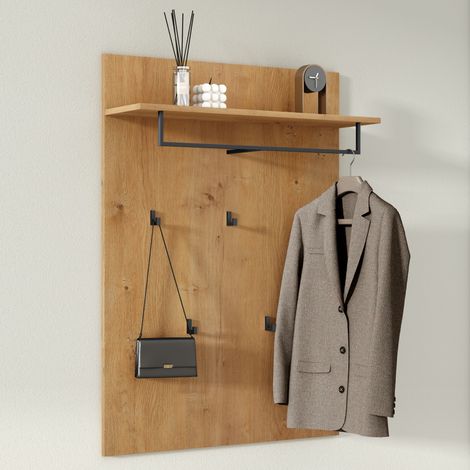 doporro Wandgarderobe, Garderobenpaneel mit 5 Haken, geeignet für Garderobe, Flur und Eingangsbereich,1087821.6cm, Gabo-01, Kerneiche