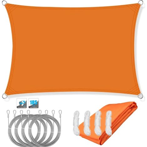 (Orange, avec corde, 200x200CM) Auvent pare-soleil imperméable, résistant aux UV, convient aux jardins extérieurs, patios et cours. (1/5)