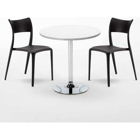 Weiß Rund Tisch und 2 Stühle Farbiges Polypropylen-Innenmastenset Parisienne Long Island - Schwarz (1/5)