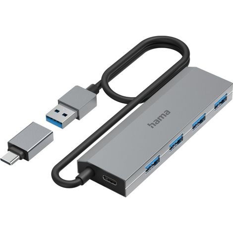 Hub USB Hama a 4 porte USB 3.2 Gen1 5 Gbit/s incl. adattatore USB-C e alimentatore (1/3)
